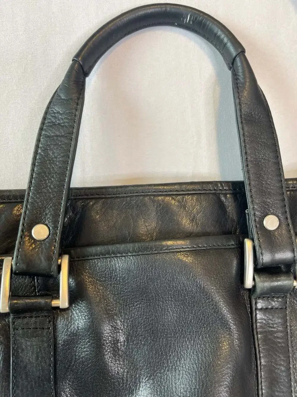 Vintage 80s Bill Blass Black Leather Laptop Messenger or Shoulder Bag